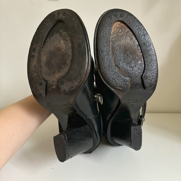 Chloe Black Calfskin Leather Grunge Moto Heel Boots 38 EU 8 US 2010s - Picture 6 of 10